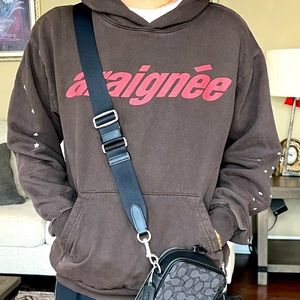 SP5DER Hoodie Chocolate Brown with red lettering araignee (spider in French)